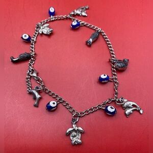 Women’s Bracelet Silver Tone Whales Dolphins Turtles Nautical 10” Adjustable